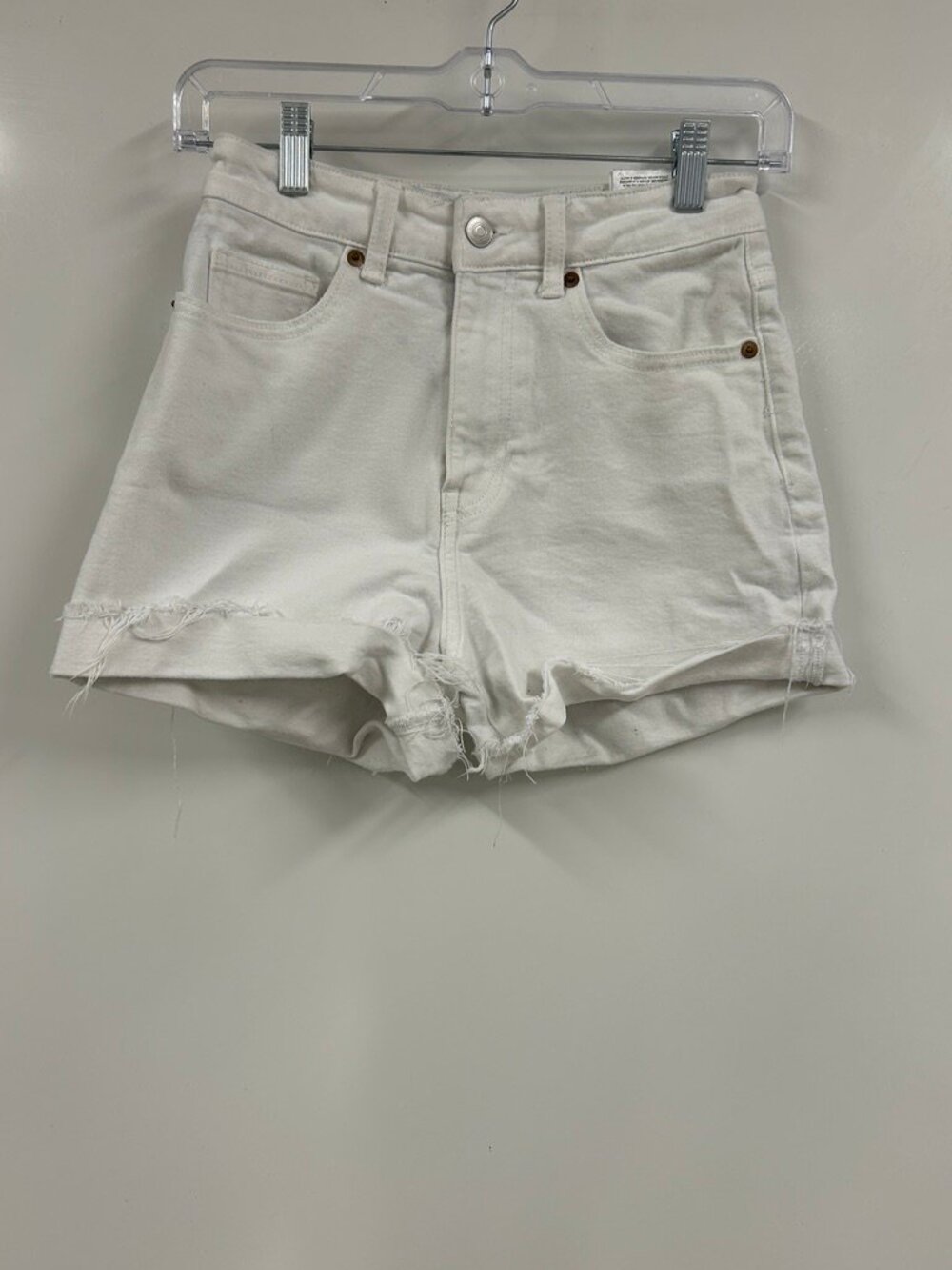 H&M White High Rise Distressed Denim Shorts Summer Minimalist Capsule Coastal